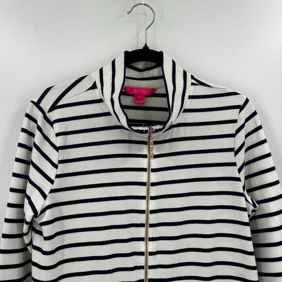 LILLY PULITZER White Navy Blue Striped Full Zip Nautical Jacket Size Medium - Picture 5 of 11